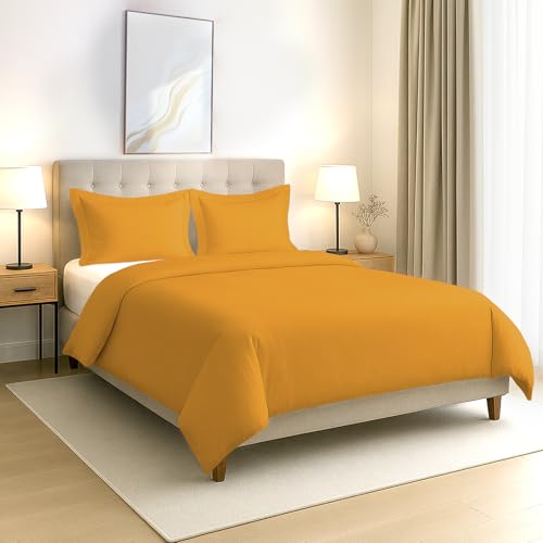 Image of Pizuna 100% Cotton Duvet Cover Double Bed, 400 Thread Count Long Staple Cotton Sateen Weave Quilt Cover 90X100 Inch, Comforter Cover King Size Double Bed with 4 Corner Ties, Honey Gold