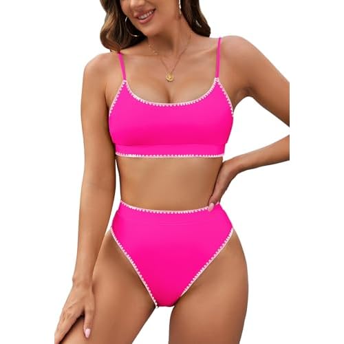 Pink Queen Plus Size High Waisted Bikini Set for Women Two Piece Cheeky High Cut Swimsuit Bathing Suit White M Small 01 - Army Green