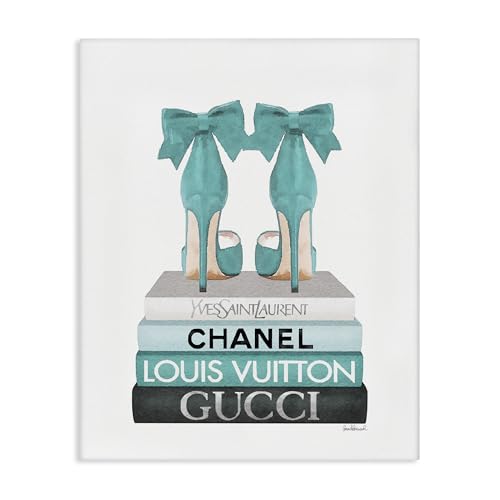Image of Stupell Industries 'Turquoise Bow Heels on Books', Canvas Art, 30 x 40 Inches, Easy to Hang and Sturdy, Made in USA, by Amanda Greenwood