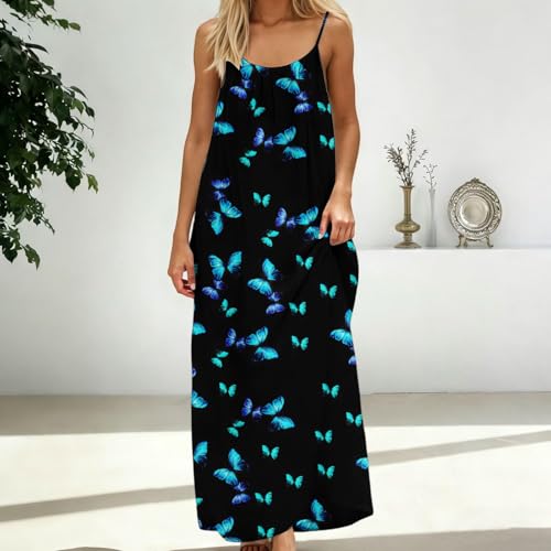Image of HTHLVMD Backless Cami Dress Summer Dresses for Women 2026 Spaghetti Strap Dresses Womens Solid Color Backless Cami Dress