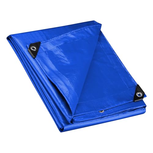 Wiltec Lona Impermeable Azul 4 x 3 m con Ojales de Aluminio, 240 g/m² Resistente a los Rayos UV, Moho y desgarro, de Polietileno con Bordes Reforzados, Ideal para Exteriores