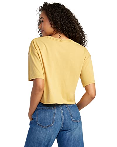 Rvca Women's Cropped Pigment Dye Short Sleeve Shirt, Ptc Pocket Tee/Vintage Gold, Medium #TOP3