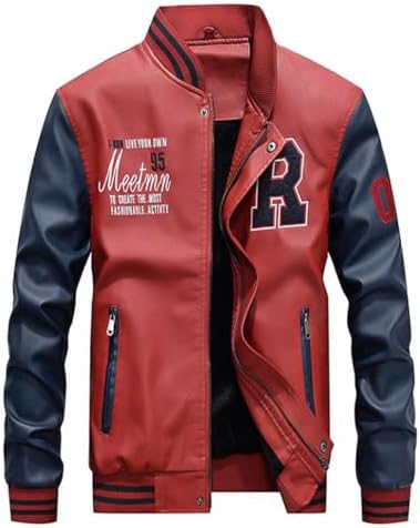 Lavnis Men's Faux Leather Jacket Casual Baseball Stand Collar Slim Fit Coat