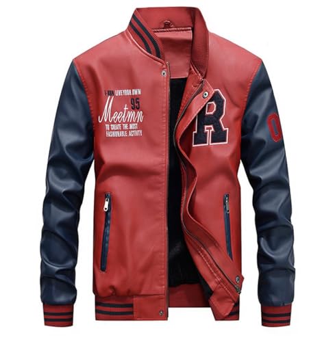 Lavnis Men's Faux Leather Jacket Casual Baseball Stand Collar Slim Fit Coat