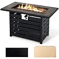 COSTWAY 42" Propane Fire Pit Table, Rectangular Gas Fire Table w/ 50,000 BTU Heat Output, Ore Powder Surface, Lava Rocks & PVC Cover Included, CSA Certification, Perfect for Backyard, Garden