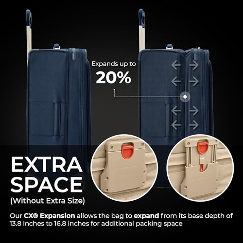 Image of Briggs & Riley 31 inch Extra Large Expandable Spinner - Checked Luggage for Travel, Suitcases with Wheels, Softside Rolling Bag for Men & Women, Self-Repairing Zipper - Baseline Collection, Navy