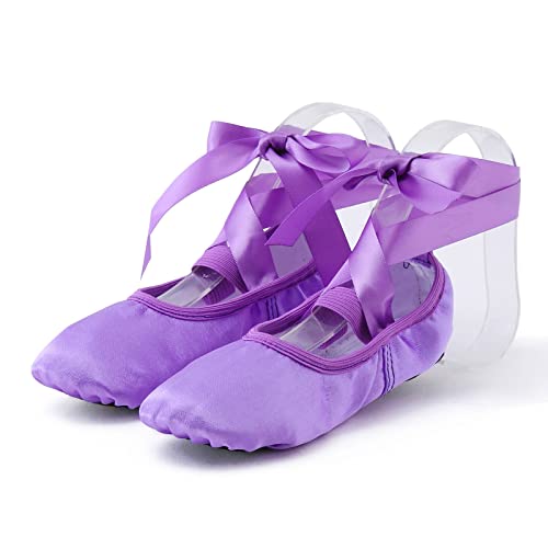 Toddler Ballet Shoes for Girls Long Lace up Canvas Ballet Dance Shoes with Elastic Band Yoga Training Shoes4