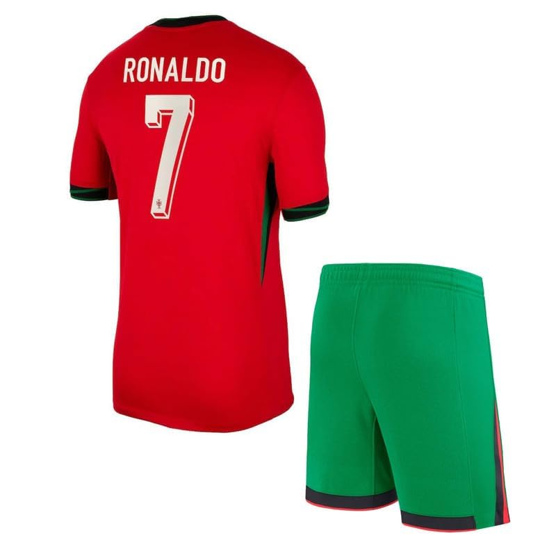 Image of Sports Soccer Official New 2025 Portugal Ronaldo 7 Argent Messi 10 Home Away Kit Jersey Set Football Jersey for Boys with Shorts