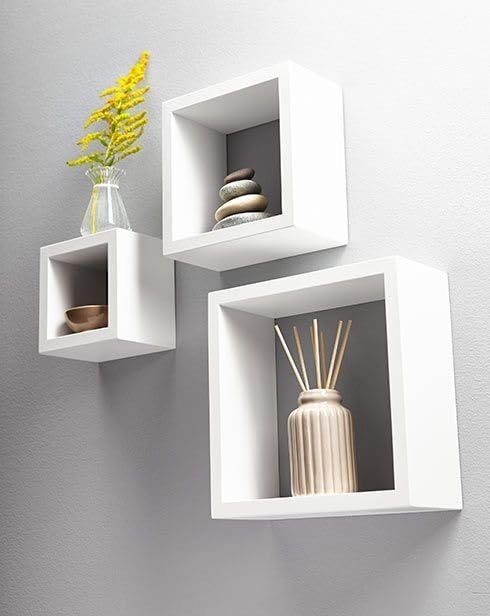 cecaro group Set 3 Mensole a Cubo da Parete Bianco in MDF -...