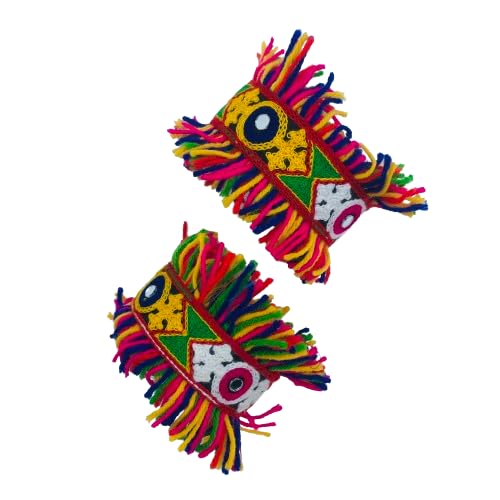 Garba Navratri Jewellery Sets for Women Multicolor Embroidered Fabric Silver Oxidised Afghani Bangles Sets Baloya Set for Women and Girls (TOF Embroidery Mirror Bangle)