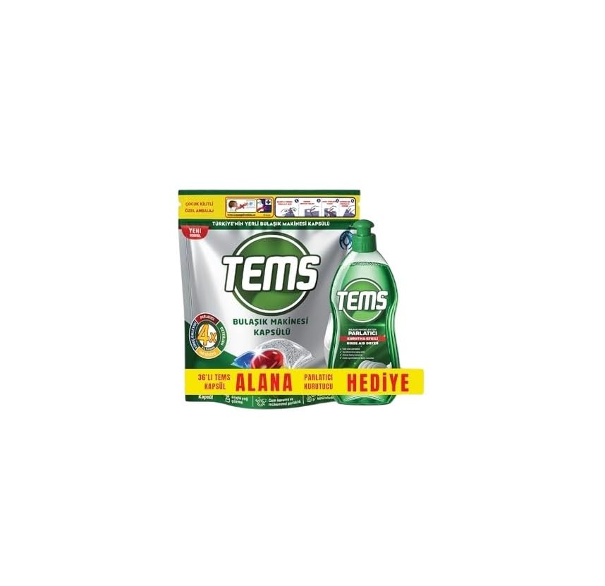 TEMS Bulaşık Makinesi Kapsülü 36'lı+ Parlatıcı 400 ml Hediyeli