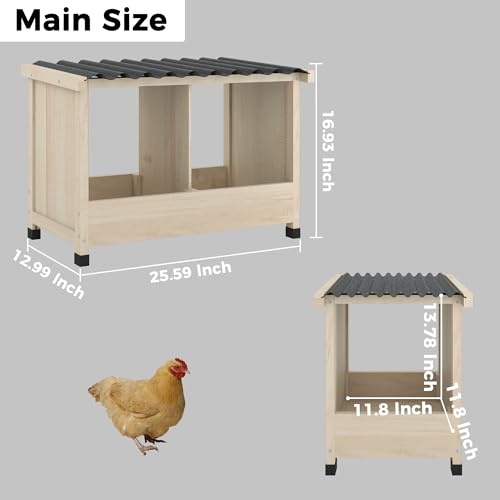 Chicken Nesting Box, 2 Holes Wooden Nesting Box, Hens-Wall Mounted or Floor Use, Chicken Coop Accessorie with PVC Roofing, Preventing Egg Falls, Easy to Assemble, Backyard and Farms - Image 3