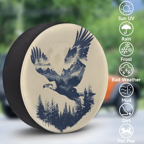 Image of Spare Tire Cover for RV Trailer, Eagle Silhouette Tire Covers Universal Fit for Travel Trailer Camper Jeep RV SUV Truck Waterproof Wheel Cover (17 inch for Diameter 31 inch - 33 inch)