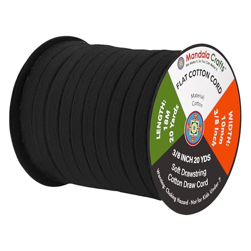 Mandala Crafts 3/8 Inch Black Flat Drawstring Cord for Hoodies