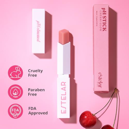 Image of Estelar pH Cherri Glow Lipstick, Color Changing Pink Lip Balm, Personalized Lip Tint pH Stick, Enriched with Sea Buckthorn, Almond and Argan Oil, Hydrating, Long-Lasting, Paraben Free, 2.6g