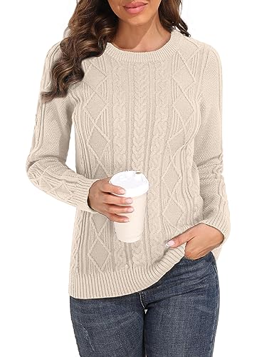 PrettyGuide Women's Crewneck Cable Knit Sweater Long Sleeve Pullover Tops4