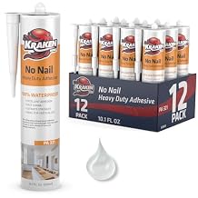 Kraken Bond No More Nails Heavy Duty Clear Adhesive - 12x10.1 Fl Oz 100% Waterproof & Extra Strong Polyurethane Construction Sealant for Wood, Ceramic, Tile, Floor, Granite, Rubber - 12 Pack