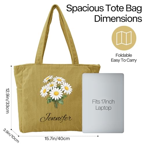 Personalized Birth Flower Corduroy Tote Bag miniatura 4