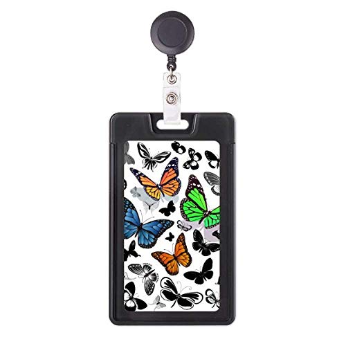Porte-badge rétractable vintage motif papillons attache pour carte d'accès