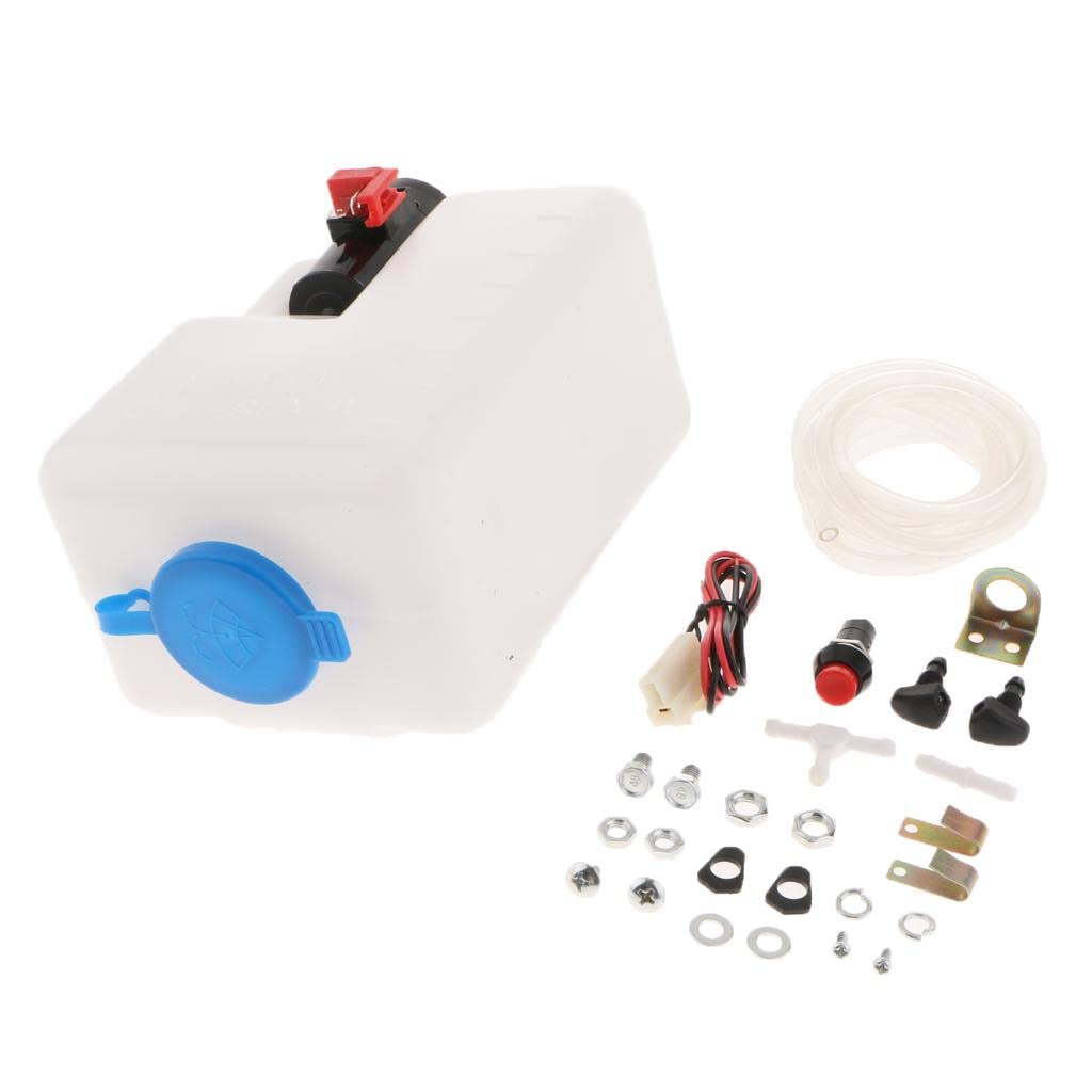 4-Piece 12V Car Windshield Washer Tank Pump & Bottle Kit – Universal Fit, Easy Install (White, Plastic/Metal)