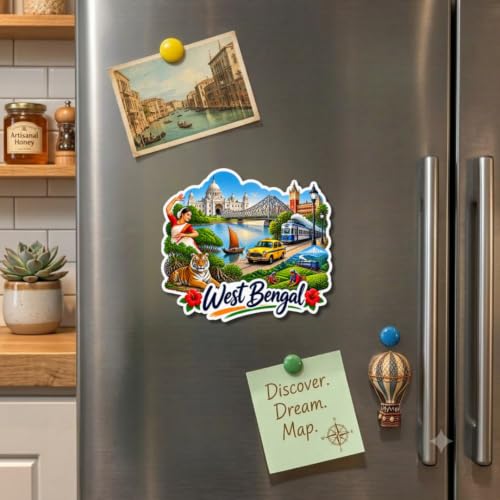 Image of Apna Gift west bangal Theme Souvenir Wooden Fridge Magnet for Refrigerator - Printed Fridge Magnet for Kitchen & Fridge Decor | Perfect Souvenir Gift | Fridge Decoration | Size 3x3 Inches | Pack of 1