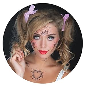 2 x Broken Doll Temporary Tattoo Halloween Costume for Men and Women, Adult, Face Sticker