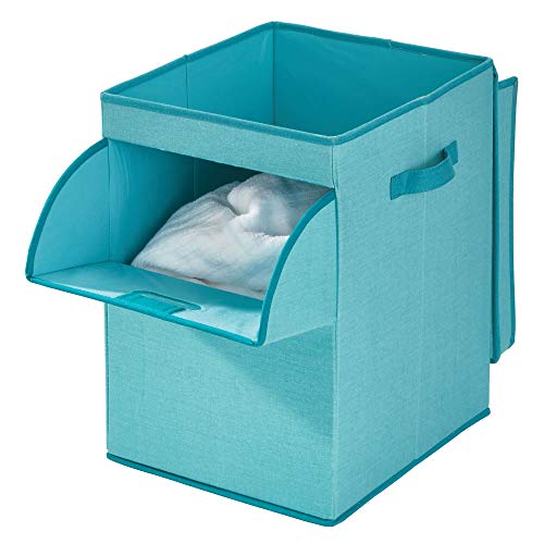 Idesign Emmy Fabric Storage Bin With Lid And Opening Front, Basket Container With Dual Side Handles For Closet, Bedroom, Toys, Nursery - Teal #TOP1