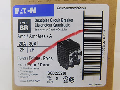 Eaton Bqc220230 Quad Breaker 1-2P 20A X 1-2P 30A Ct, 1" X 1" X 1" #TOP13