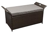 Maße: 124 x 55 x 60cm Funktions Kissenbox Trento 124cm, nutzbar als 2-er Sitzbank, Rattan braun, mit Sitzpolster dunkelgrau