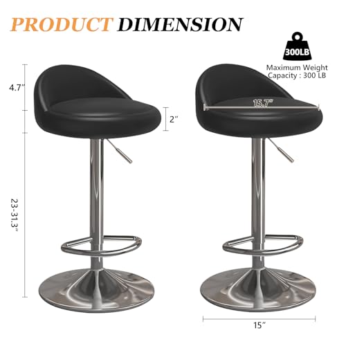 Image of JPBSTO Bar Stools Set of 4, Modern Swivel Barstools with Low Back, Upholstered Adjustable Bar Chairs,PU Leather Barstools Counter Height for Home Bar