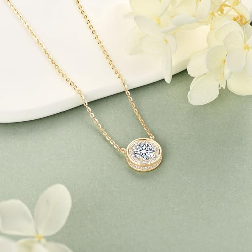 Moissanite Necklace for Women, 925 Sterling Silver 1 Carat Lab Created Moissanite Halo Pendant Anniversary Valentine's Day Birthday Gifts for Mom Wife2