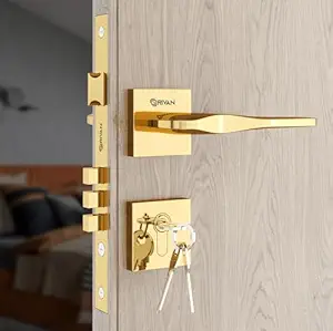 GRIVAN Premium Heavy Duty Door Locks for Main Door, Mortise Door Lock Set with 3 Brass Keys, Bedroom Door Lock, Handle Lock for Home/Office/Hotel (Gold Finish)