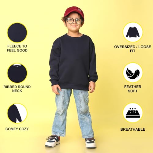 Image of Nusyl Boy's Black Solid Crew /Round Neck Sweatshirt |Skin Friendly Full Sleeve Sweatshirt|Drop Shoulder Oversized Sweatshirt | Round Neck Sweatshirt Oversized Fit Long Sleeves |