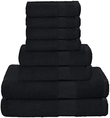 Belizzi Home 8 Piece Towel Set 100% Ring Spun Cotton, 2 Bath Towels 27x54, 2 Hand Towels 16x28 and 4 Washcloths 13x13 - Ultra Soft Highly Absorbent Machine Washable Hotel Spa Quality - Black