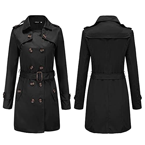 Cardigo Women Long Trench Coat Slim Fit Windbreaker Double Breasted Jacket Overcoat Outwear Black #TOP4