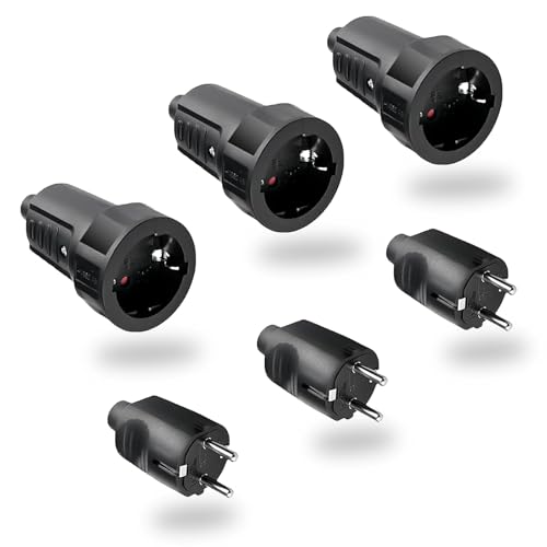 OMIGA 3 Paires Fiche Male Femelle Etanche Exterieur Prise Schuko 250V 6A IP44 Raccord Schuko Prise à 2 Broches Pieds Ronds Fiche Prise Electrique Sans Câble...