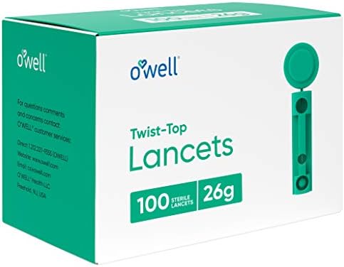 O’Well Twist Top Lancets 26 Gauge, 100 Count | Ultra Thick Needle Lancets for Blood Glucose & Keto Testing | Box of 100 Sterile Lancets