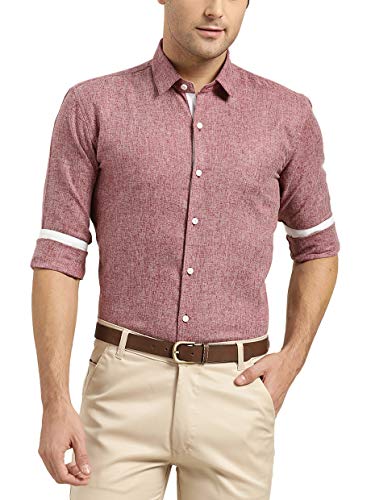 Image of SOJANYA (Since 1958, Men's Cotton Linen Maroon Formal Shirt, Size: 38