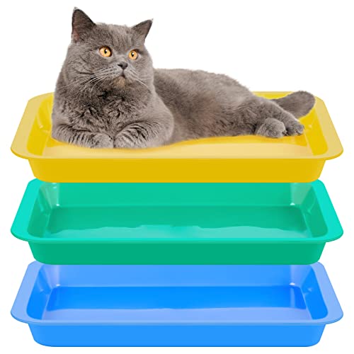 Tessco for you 3 Pcs Kitten Litter Box Shallow Low Entry Open Cat Litter Box Waterproof Plastic...