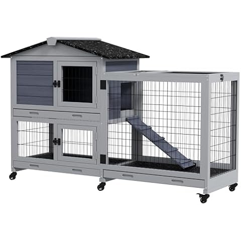 PawHut Rabbit Hutch with Run and Wheels Cover