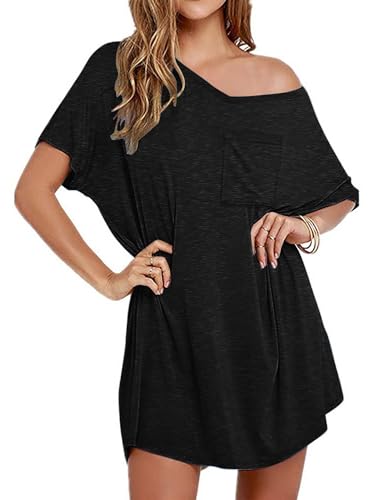 Image of Ekouaer Womens Tshirt Nightgown Cotton V Neck Sleepshirts Comfy Casual Nightshirt for Women