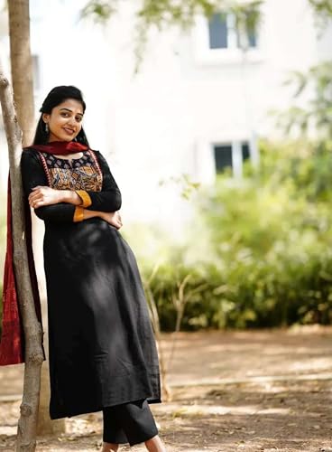 Image of ANNI Designer Women's Rayon Viscose Straight Kurta Set with Pant and Dupatta | Stylish Long Kurti Dress for Festive, Party, and Ethnic Wear