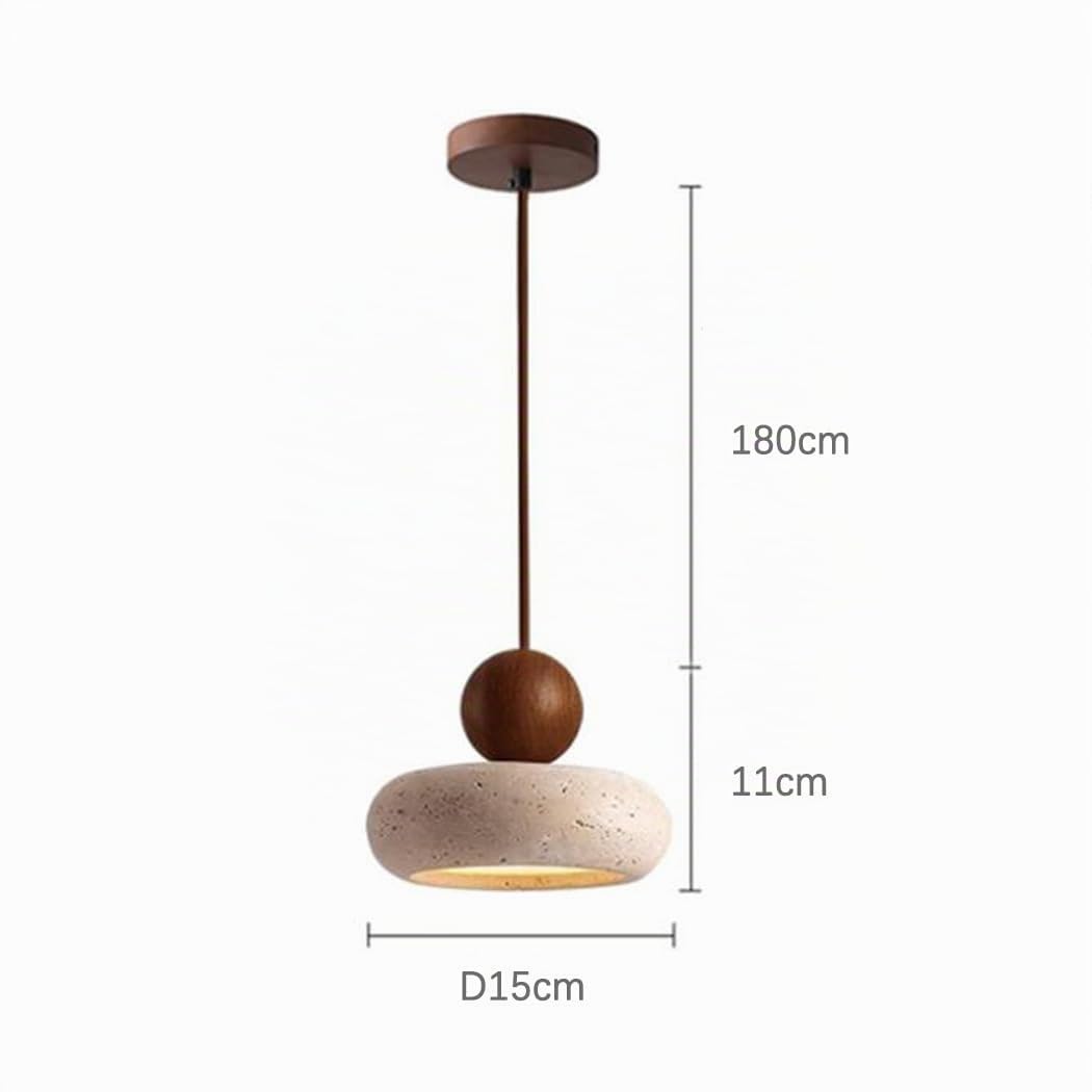 LED Lámpara Colgante De Travertino Amarillo Estilo Wabi-Sabi Bola Redonda Madera Luz Colgante De Piedra Natural Lámpara De Araña Pequeña Para Dormitorio Noche Sala De Estar Comedor Bar Cafetería(B)