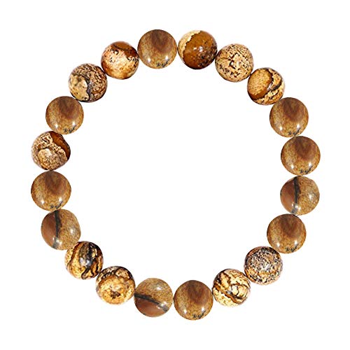 Forziani 8Mm Natural Jasper Beads Stretch Bracelet - Courage And Determination - High Quality Brown Gemstone Beaded Men Women Unisex Bracelet - Adjustable Size - Made In Usa #TOP3