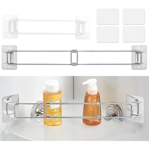 Bondream 2 Pack RV Shower Corner Storage Bar,Adjustable 7-13 Inches Stainless Steel Rod for Camper Shelves Bathroom Caddy Organizer,Essential RV Bathroom Storage Accessories Cover