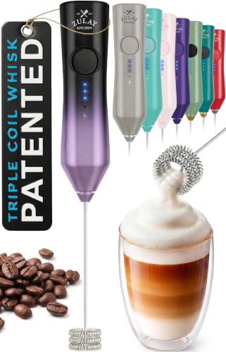 Image of Zulay Kitchen Rechargeable Milk Frother Handheld - Frother Wand, Drink Mixer, Electric Whisk Frother, for Cappuccinos, Matcha & Protein Powder - Dynamic Triple Whisk, 3 Speed 500mAh Galaxy