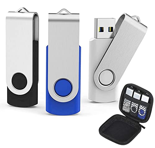 AreTop 16GB USB Stick 3 Stück mit USB Memory Stick Tasche, High Speed Speicherstick 2.0 zur Datenspeicherung(schwarz/blau/weiß)