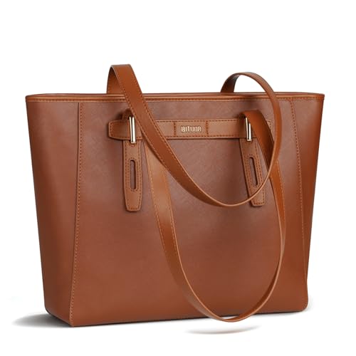 BITUOR Henkeltaschen Damen Groß PU Leder Tote Bag mit Laptop-Schutzschicht für 13,3 Zoll Laptops Schultertaschen für Business Büro Arbeit Schwarz