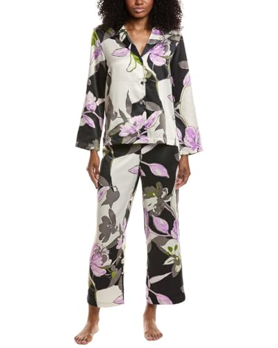 Natori Womens TSUBAKI Notch PJ Set Length: 27 Inseam: 26 Black/Multi Large