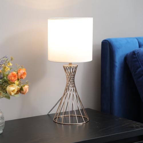 Lámpara de mesa moderna dorada con base metálica y pantalla blanca miniatura 3